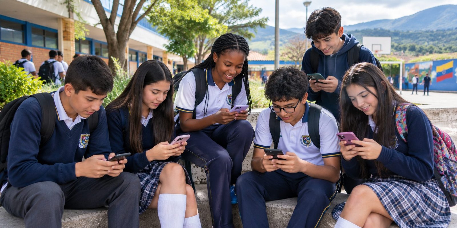 Estudiantes con uniforme conversando en el patio de un colegio (imagen ilustrativa)